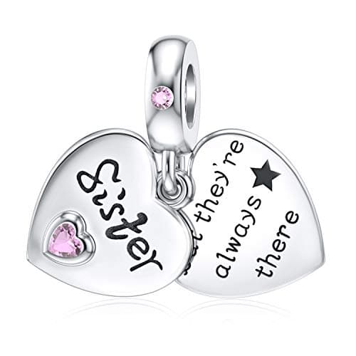 JIAYIQI Sisters Charm Fit Pandora Charms Bracelet 925 Sterling Silver Sister Bead with Heart Shape Love Pendant for Friendship Women Christmas Birthday Jewelry