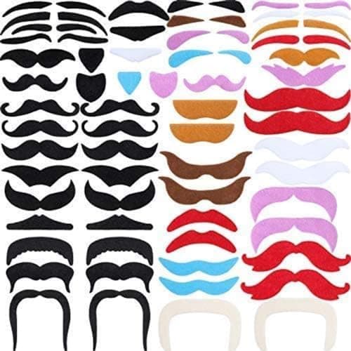 Tatuo 68 Pcs Fake Eyebrows and Mustaches Self Adhesive Mustaches Stickers Set Funny Fake Unibrow Stick on Beard for Halloween Masquerade Party Costume Accessories Multicolored