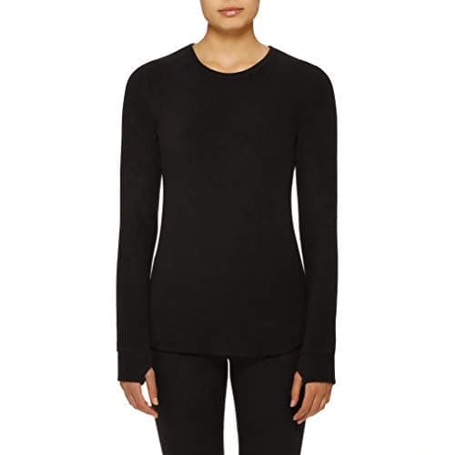 Cuddl Duds ClimateRight by Womens Stretch Fleece Long Sleeve Crew Top/Shirt (S, Black)