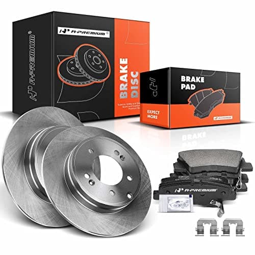 A-Premium 11.14 inch(283 mm) Rear Solid Disc Brake Rotors + Ceramic Pads Kit Compatible with Select Hyundai and Kia Models - Optima 2011-2015, Azera 2012-2017, Sonata 2011-2015, 6-PC Set