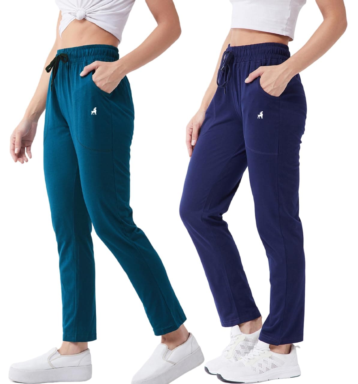 Modeve Women High Rise Cotton Blend Pack of 2 Track Pant for Summer || Lower || Pyjama || Lounge Pants_Teal and Navy_X-Large |Fit Type: Regular Fit
