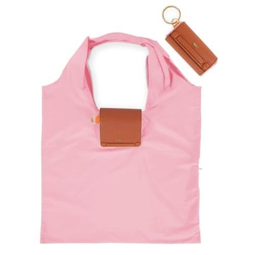 HIE Lepayt Foldable Tote Bag | Women Lightweight, Compact & Durable Handbag | Eco-Friendly Convertible Travel Tote with Detachable Golden Metal Keychain Loop & Vegan Leather Cover.