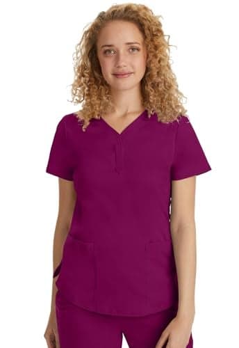 Healing Hands Scrub Tops for Women Two Pocket Y-Neck Womens Scrub Top Purple Label 2167 Jane Medium Wine