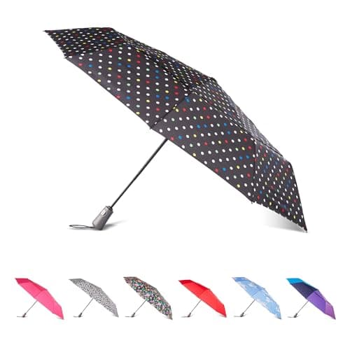 Totes Auto OpenClose Windproof Ultimate Compact Umbrella with UV and Water Repellent Protection