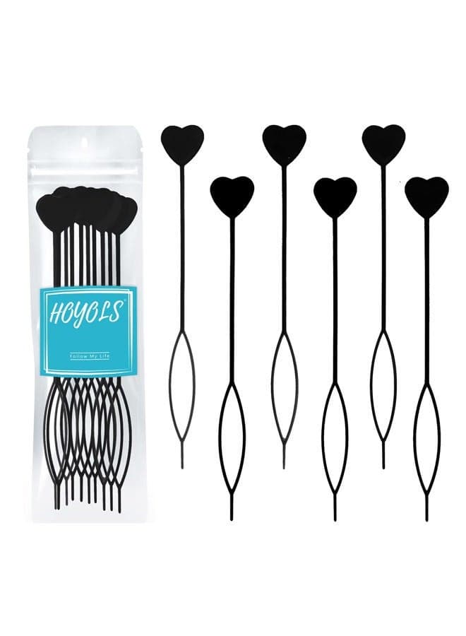 Hoyols 12pcs Quick Topsy Tail Hair Beader for Braiding Beads on Braids, Loop Threader and Braider for Kids Girls, Ponytail Hair Styling Maker Set of 12 - Black