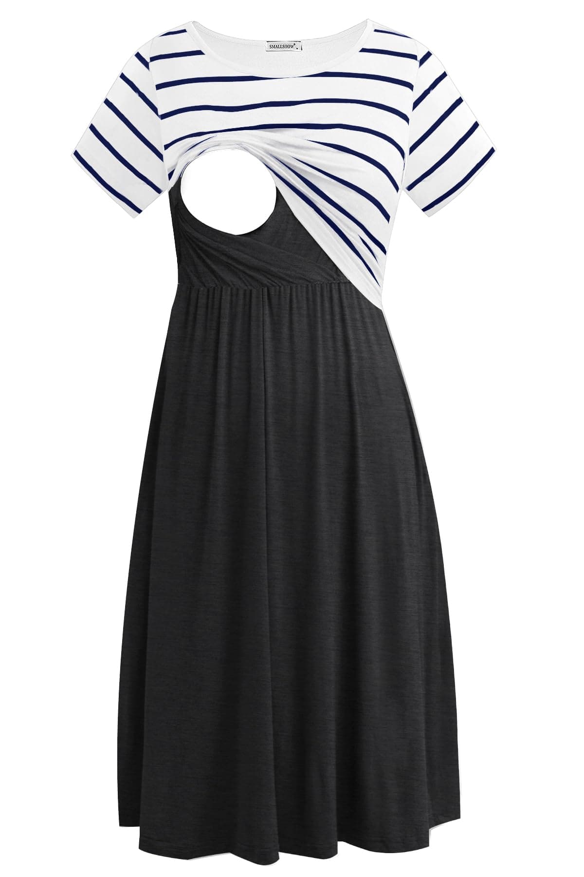 Smallshow Women's Short Sleeve Patchwork Nursing Dresses for Breastfeeding Medium White Stripe