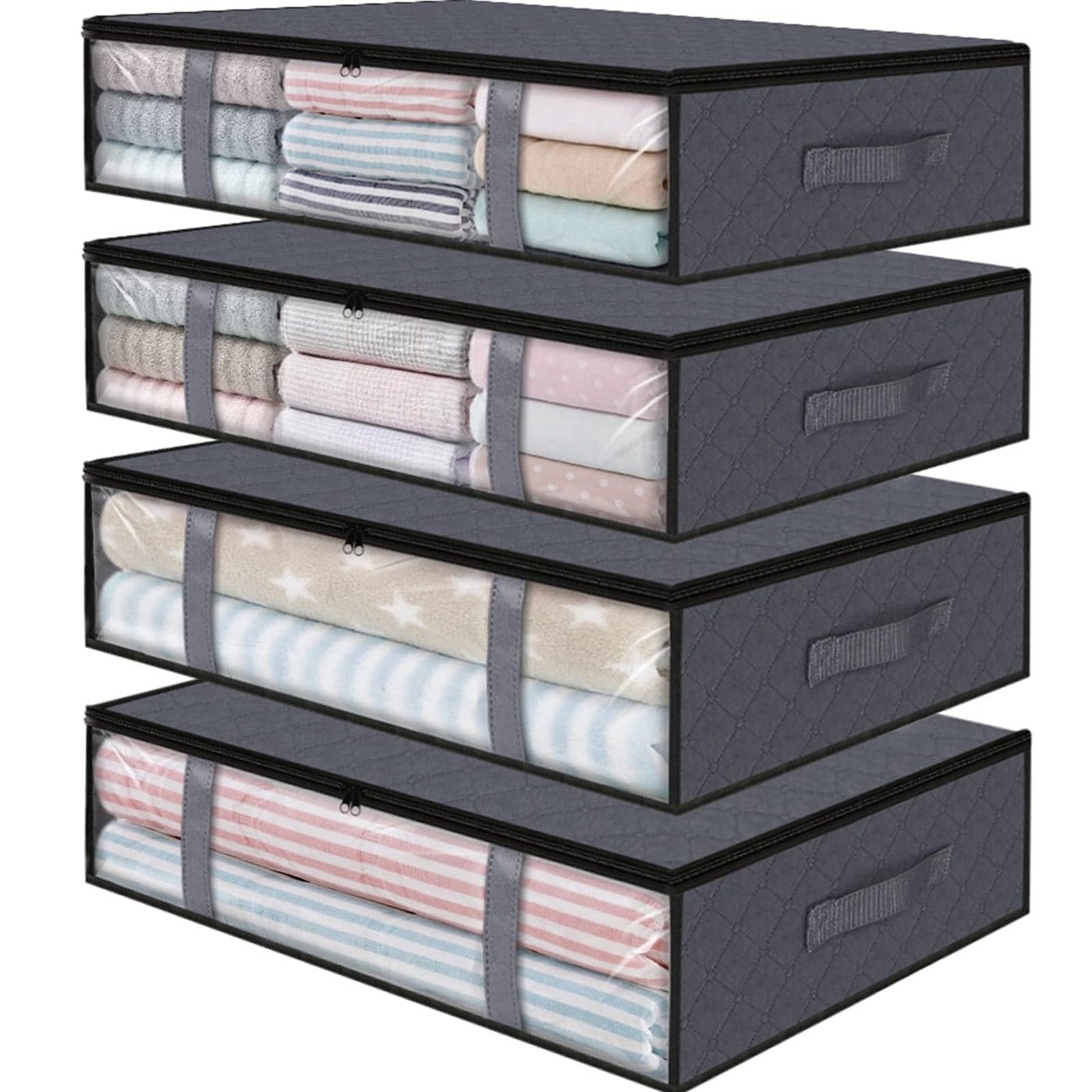 StorageRight Under Bed Storage Bins 4Pack 40L Foldable Fabric Storage Bags with Transparent Window Breathable Organizer for ClothesBlanketComforterQuilt Grey