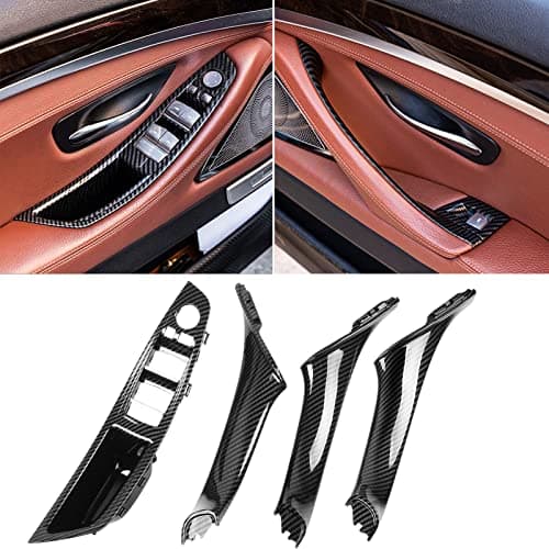 Jaronx Compatible with BMW 5 Door Handle 7PCS Kit, F10/F11 Carbon Fiber Pattern Driver Window Switch Panel +Passenger Door Pull Handles+Window Switch Covers for 520 523 525 528 530 535(2010-2016)