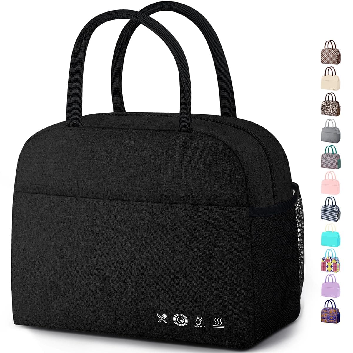 DALINDA Lunch Bag Lunch Box for Women Men Reusable Insulated Cooler Bag, Large Capacity Cute Lunch Tote Bags for Work Travel Picnic,Black