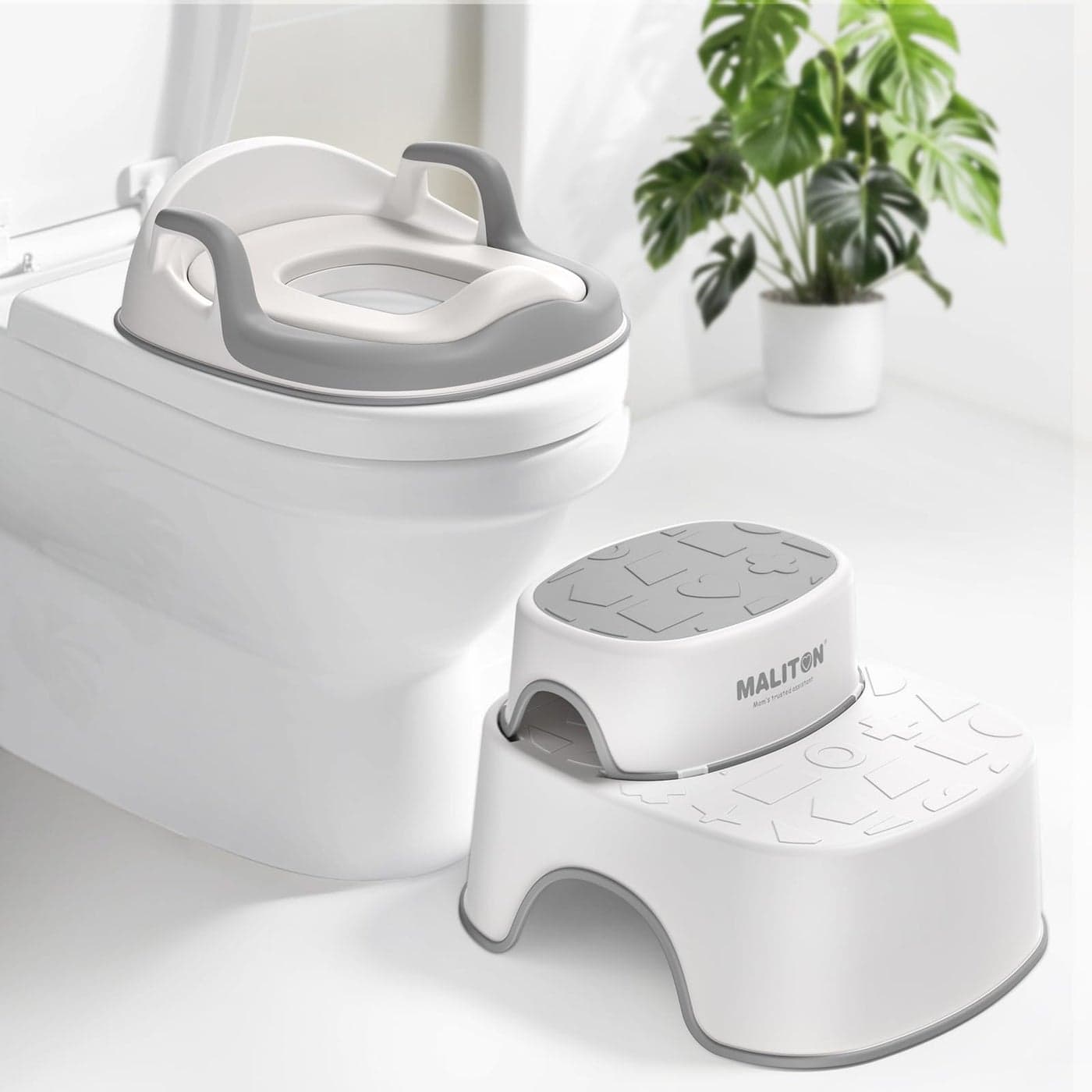 Maliton Baby Potty Training Seat with Step Stool Toddler Toilet Seat for Boys Girls AntiSlip Toddler Stool for Bathroom Kitchen Toilet Potty Training SetOne Potty SeatTwo Step Stool for Kids
