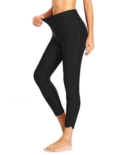 Holipick High Waisted Swim Pants for Women - Swimming Leggings Swimsuit UPF 50+ Rash Guard Side Split Black