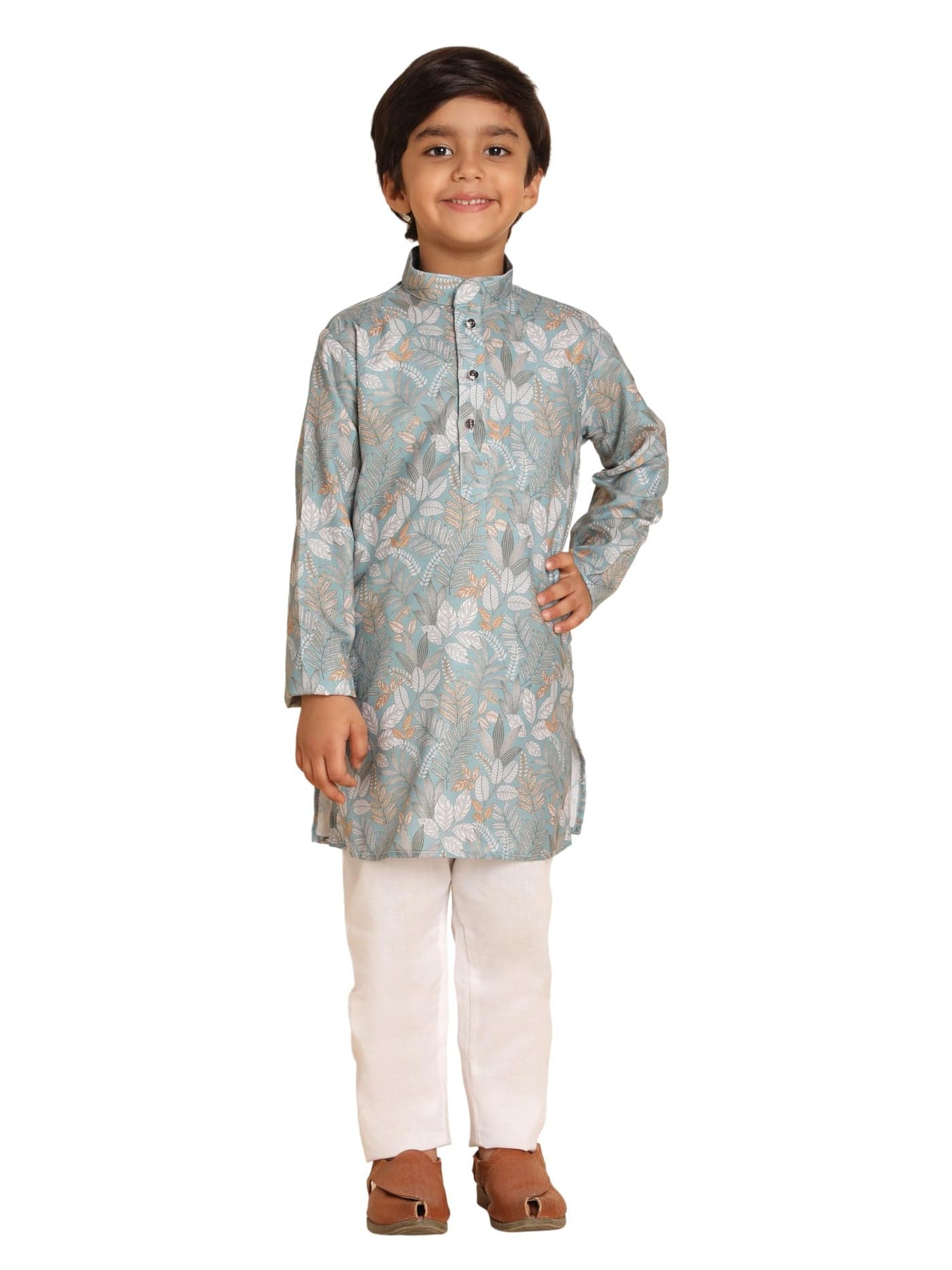 Pro-Ethic Style Developer Boys Heavy Cotton Printed Kurta and Pajama Set For Kid's Ethnic Wear (S-280), 13-14 years, Firozi