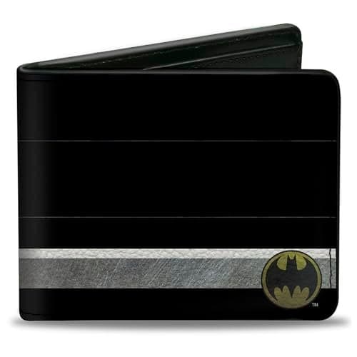 Buckle-Down Men's DC Comics Wallet, Bifold, Bat Signal Corner Weathered Yellow Black, Vegan Leather, Batman, 4.0" x 3.5"