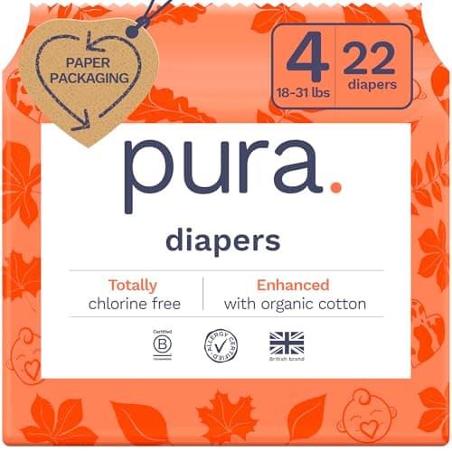 Pura Size 4 EcoFriendly Diapers 1831lbs Totally Chlorine Free TCF Hypoallergenic Soft Organic Cotton Sustainable Comfort up to 12 Hours Leak Protection Allergy UK 22 Diapers Pack of 1