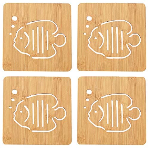 HOKIPO Eco-Friendly Bamboo Wooden Coasters for Home Pan Pot Holder for Dining Table Heat Pad for Kitchen - Pack of 4 (AR2820-D2)