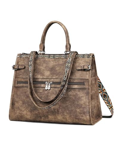 FADEON Laptop Bag for Women Designer PU Leather Large Tote Bags Backpack Purses with 156 Laptop Compartment Travel Shoulder Handbag Coffee