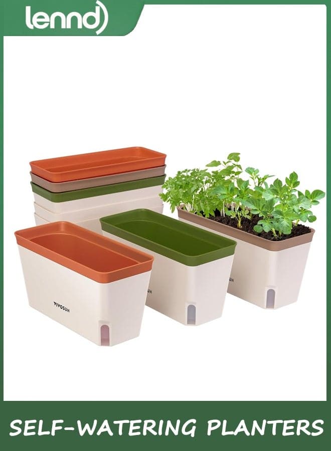 Self-Watering Planters, 3-Pack 27cm Compact Window Herb Planter Box, Plant Container for Basil, Flowers, Succulents, Indoor & Outdoor