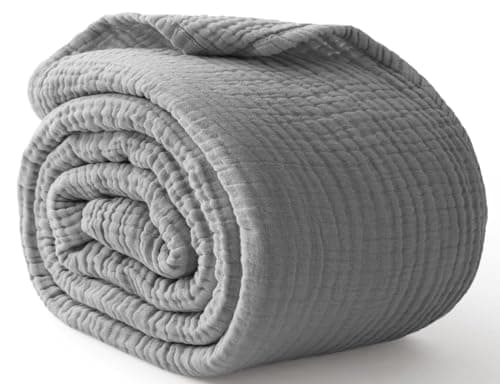 Kozyhvn 100% Cotton Muslin Blanket Queen 90" x 90", 6 Layers Breathable and Lightweight Cotton Throw Blanket for Bed, Soft Quilt Bedspread Coverlet, Gauze Blanket for Adults All Season, Grey