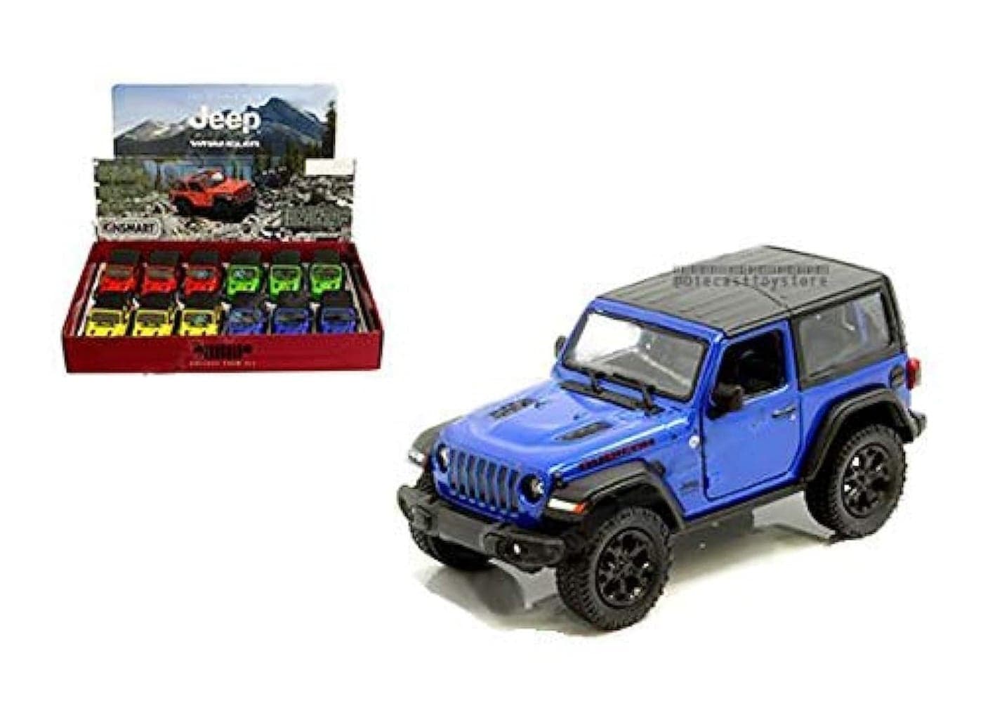 KiNSMART SetOf4 2018 Jeep Wrangler with Hard Top 5" 1:34 Scale Red,Blue,Yellow,Green