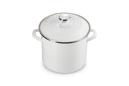 Le Creuset Enamel on Steel Traditional Stockpot 8 qt White with Stainless Steel Knob