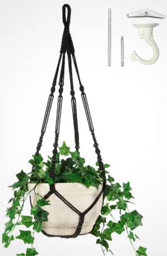 Shineloha 43 Inches Macrame Planter Hanger Large for 12 inch Pot Swag Hook Extra Long Big Large Hanging Planter for Indoor Plants No Tassel Cotton Rope NO PotPlant Included BlackXL