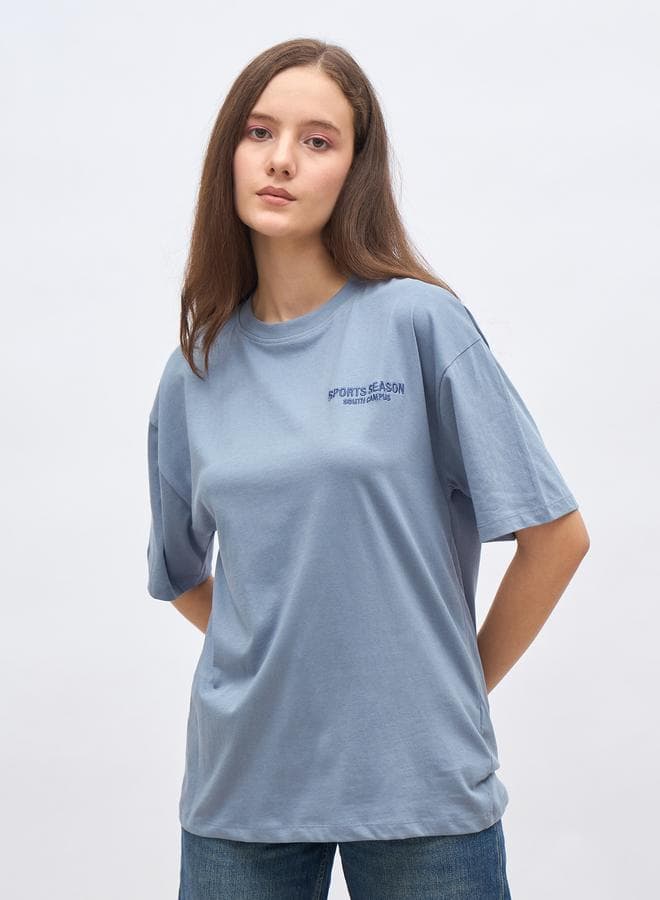 Embroidered Slogan Oversized 100% Cotton T-Shirt