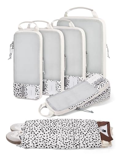 BAGSMART 6 Set Compression Packing Cubes for Travel Lightweight Luggage Organizer Bags Durable Space Saver Bags Travel Essentials Seaside Dots