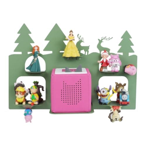 Demao Storage Shelf for Toniebox and Figures, Metal Figure Shelf for Tonies Storage,43x30cm Wall Magnetic Shelves Store Up to20-30pcs, Display Rack in Children's Room Decoration-Green Forest