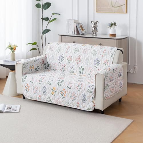 House of Quirk 'Mughal Series' Anti-Slip Sofa Cover Mat with Pocket | Polyester Couch Protector for Pets, Kids & Spills (Beige Blossom, 180x120cm, Two Seater)