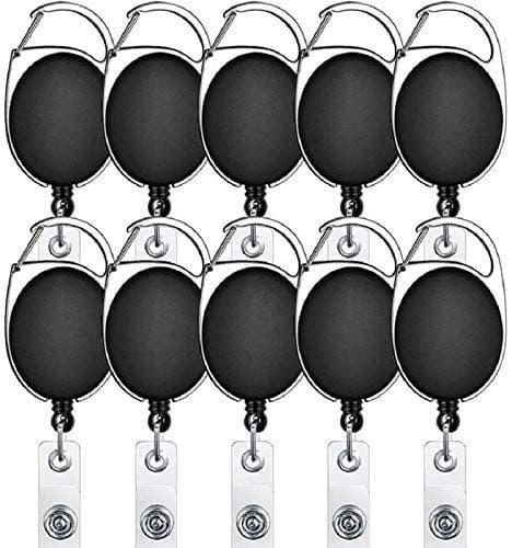 RangTeq Retractable Oval Badge with Key Chain ID Holder (Black), Pack of 10