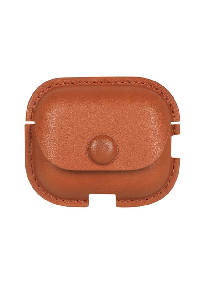 Case Cover For AirPods Pro 2 Litchi Texture PU Leather Earphone Protective Case with Hook Light Brown