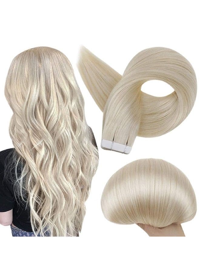 Tape in Hair Extensions Real Human Hair 60 Platinum Blonde Tape in Hair Extensions Human Hair 16 Inch Invisible Tape in Extensions 50g Extensions Human Hair Natural 20 Pcs
