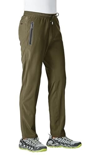 TBMPOY Men's Travel Hiking Pants Lightweight Athletic Pant Quick Dry Windbreaker Fishing Running Active Jogger Olive Green XL