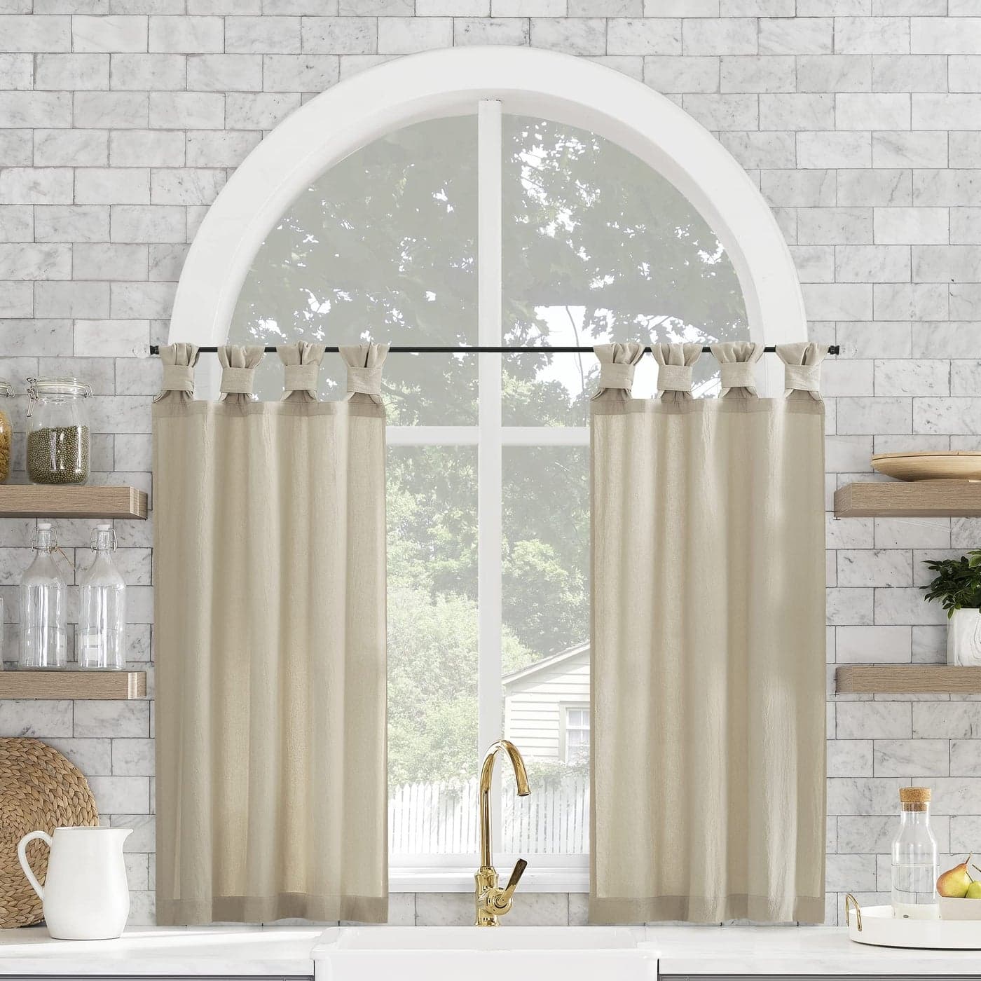 Archaeo Washed Cotton Small Window Twist Tab Cafe Curtains 52 x 45 Oatmeal