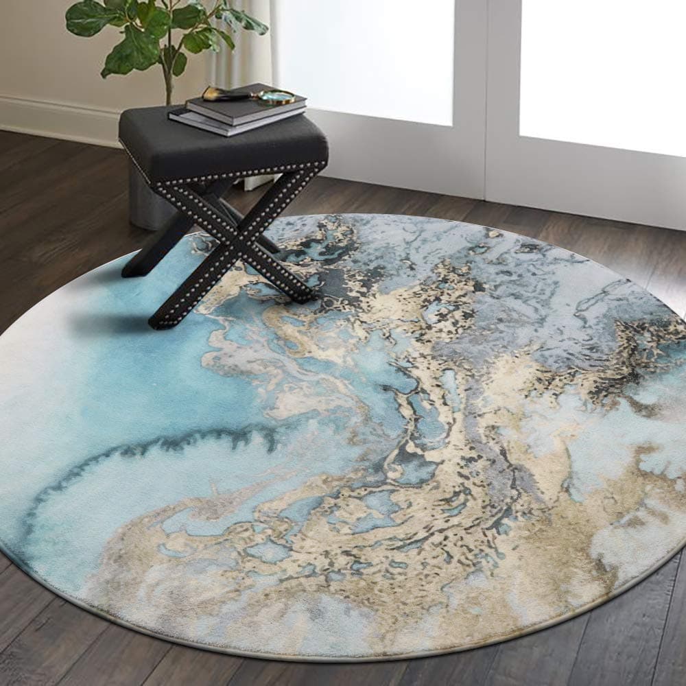 Lahome Marble Pattern Round Area Rug 3 Diameter Faux Wool NonSlip Area Rug Accent Distressed Throw Rugs Floor Carpet for Living Room Bedrooms Laundry Room Decor Round 3 Diameter Blue