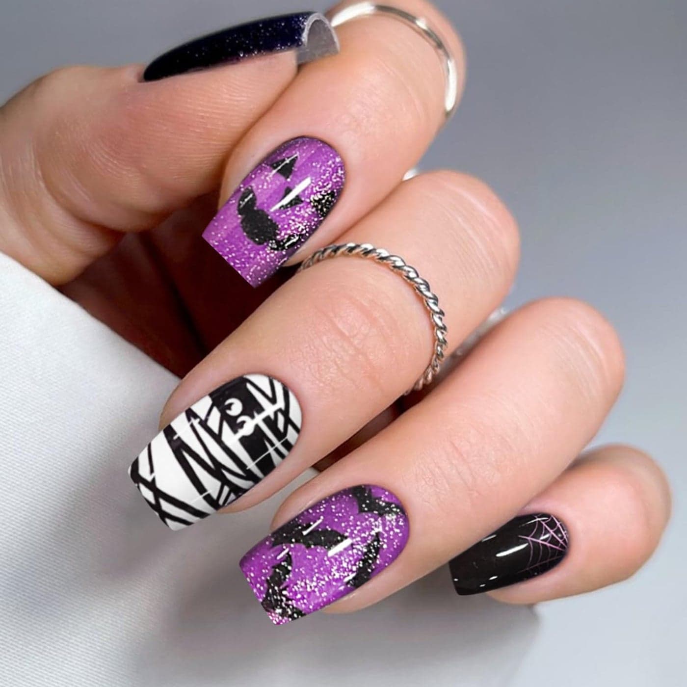 JMEOWIO Gel Nail Stickers Halloween Cat Eye Semi Cured Gel Nail Strips Wraps UVLED Nails Art Design Decoration Accessories