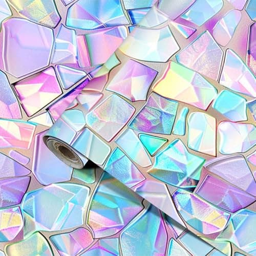 HOMETITUTE Iridescent Mosaic Wallpaper Peel and Stick 157x394 Self Adhesive Removable Contact Paper for Wall Cabinet Shelf Countertop Door DIY Decorative Vinyl Sticker