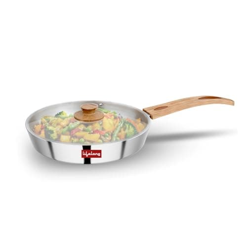 Lifelong TriPly Fry Pan with Glass Lid for Cooking, Stainless Steel - 22 cm Fry Pan with Glass Lid, 1.25 Litre, Induction Bottom and Gas Stove Cookware - (Silver, LLTPFP26)