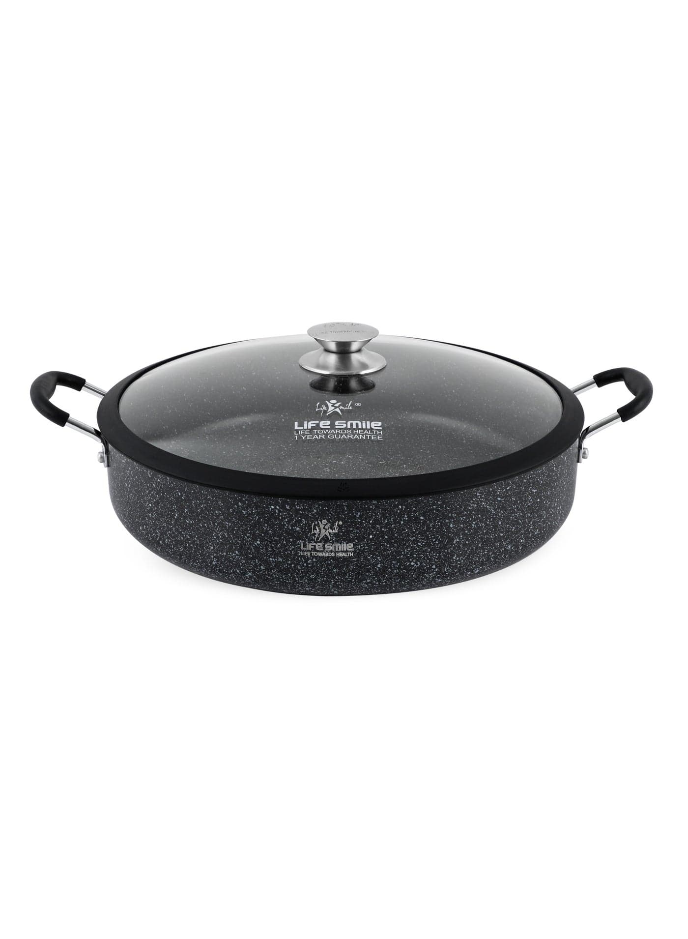 Granite Non-Stick Shallow Pot-6.8L with Glass Lid-Large Cooking Pot with Heat Resistant Handles-Multi-Layer Granite Non stick Cookwares