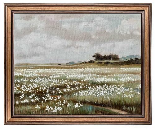 Gold Framed Vintage Wall Art Classical French Landscape Wildflowers Field Painting Canvas Print Kitchen Bedroom Wall Decor (wildflower field, 12" L x 9.5" W)
