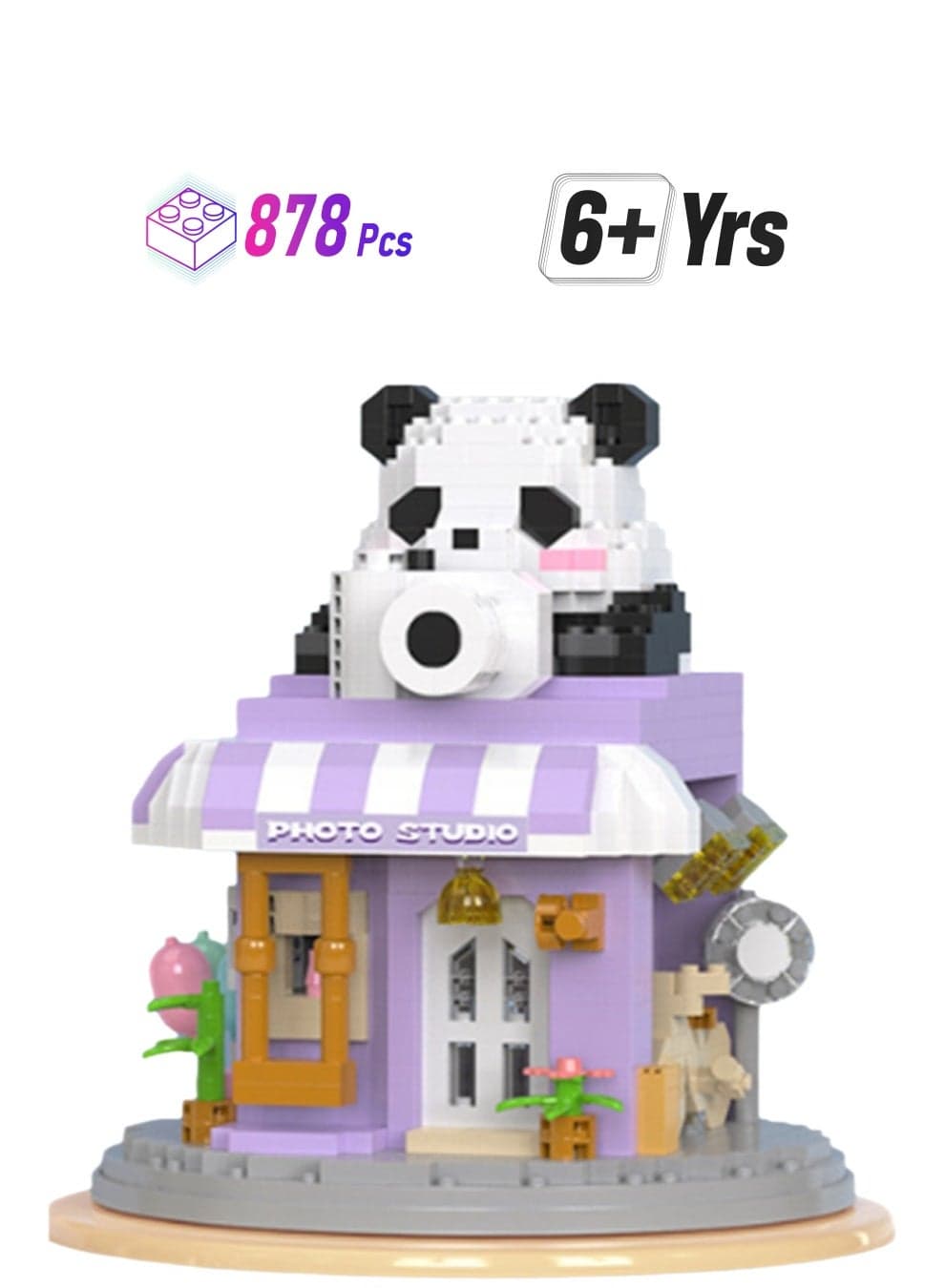 878pcs Panda Photo Studio Building Block Set Gift Friends Gift Suitable For Children Over 6 Years Old Classroom And Home Furnishing Building Block Set