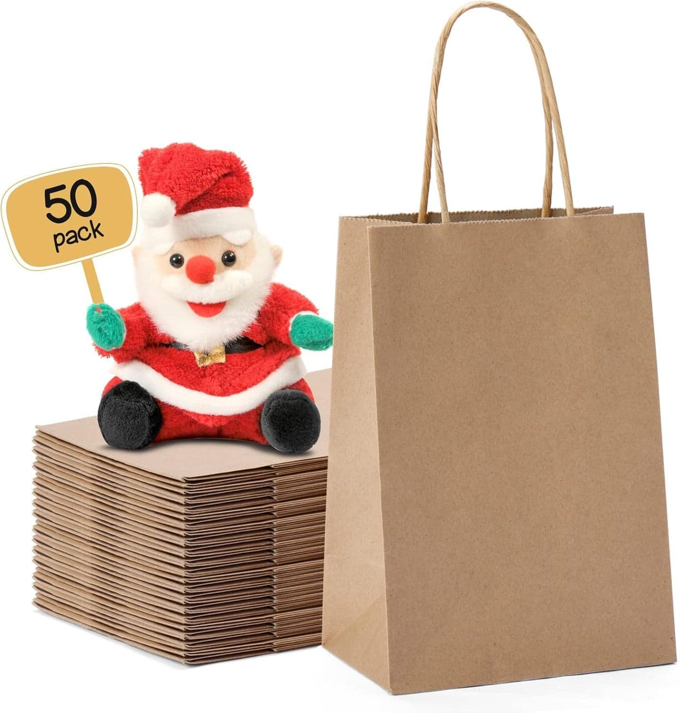 METRONIC Paper Gift Bags 525x375x8 50Pcs Christmas Gift Wrap Bags with Handles Brown Kraft Paper Bag for Small Business Bulk Party Favors Bag for Birthday Shopping Retail Made in USA
