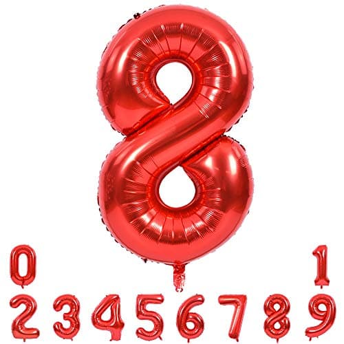 TONIFUL 40 Inch Red Large Numbers Balloons 09 Number 8 Digital 8 HeliumFoil Mylar Big Number Balloons for 2026 Mothers Day New Year Eve Graduation Valentines Day Birthday Party Anniversary Party