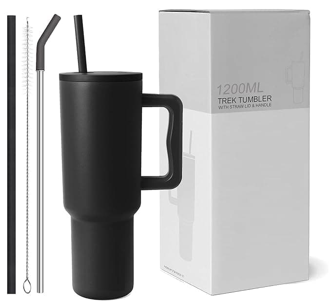 CPENSUS 1200ML Stainless Steel Tumbler with Lid and Straw, Hot and Cold with Handle, 100% Leak Proof Mug Cupholder for Travelling, Gym (Black)