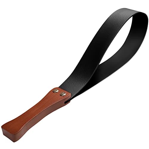 BARPOT Leather Paddle with Anti-Slip Wooden Handle, Riding Crops for Horses, 19'' Equestrianism Crops (Black)