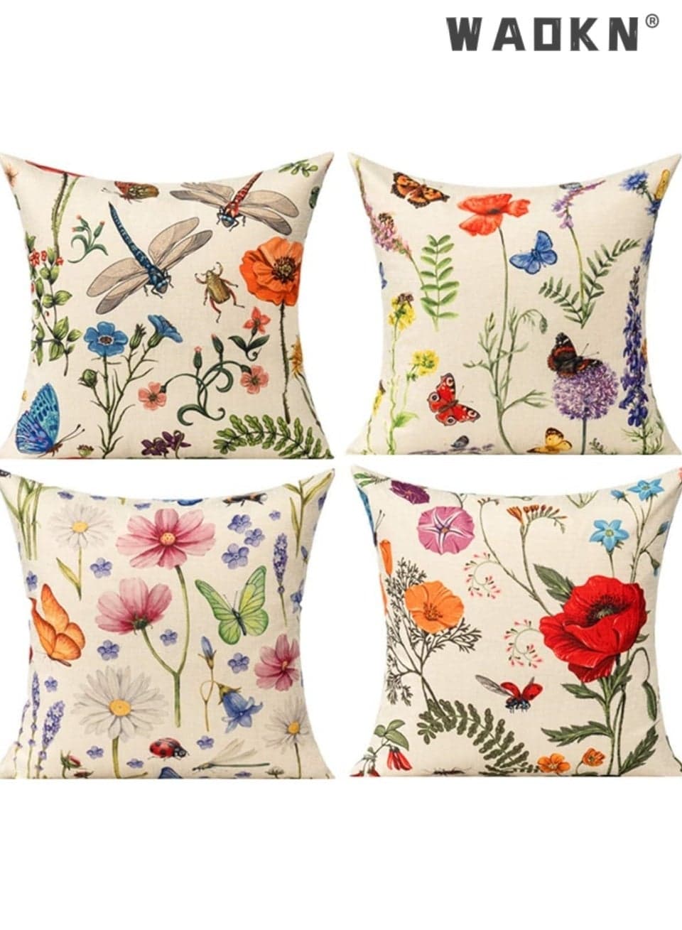 Outdoor Patio and living roomThrow Pillow Covers Set of 4 Spring Summer Garden Flowers Farmhouse Décor Outside Furniture Bench Chair Decorative Cushion Cases for Swing Deep Seat Bed Couch Sofa(45*45cm)