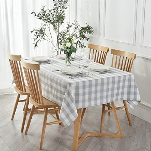 maxmill Rectangle Checkered Tablecloth Waterproof Spillproof Wrinkle Resistant Buffalo Plaid Heavy Weight Table Cloth Gingham Table Cover for Outdoor and Indoor Use, 52 x 70 Inch Grey and White