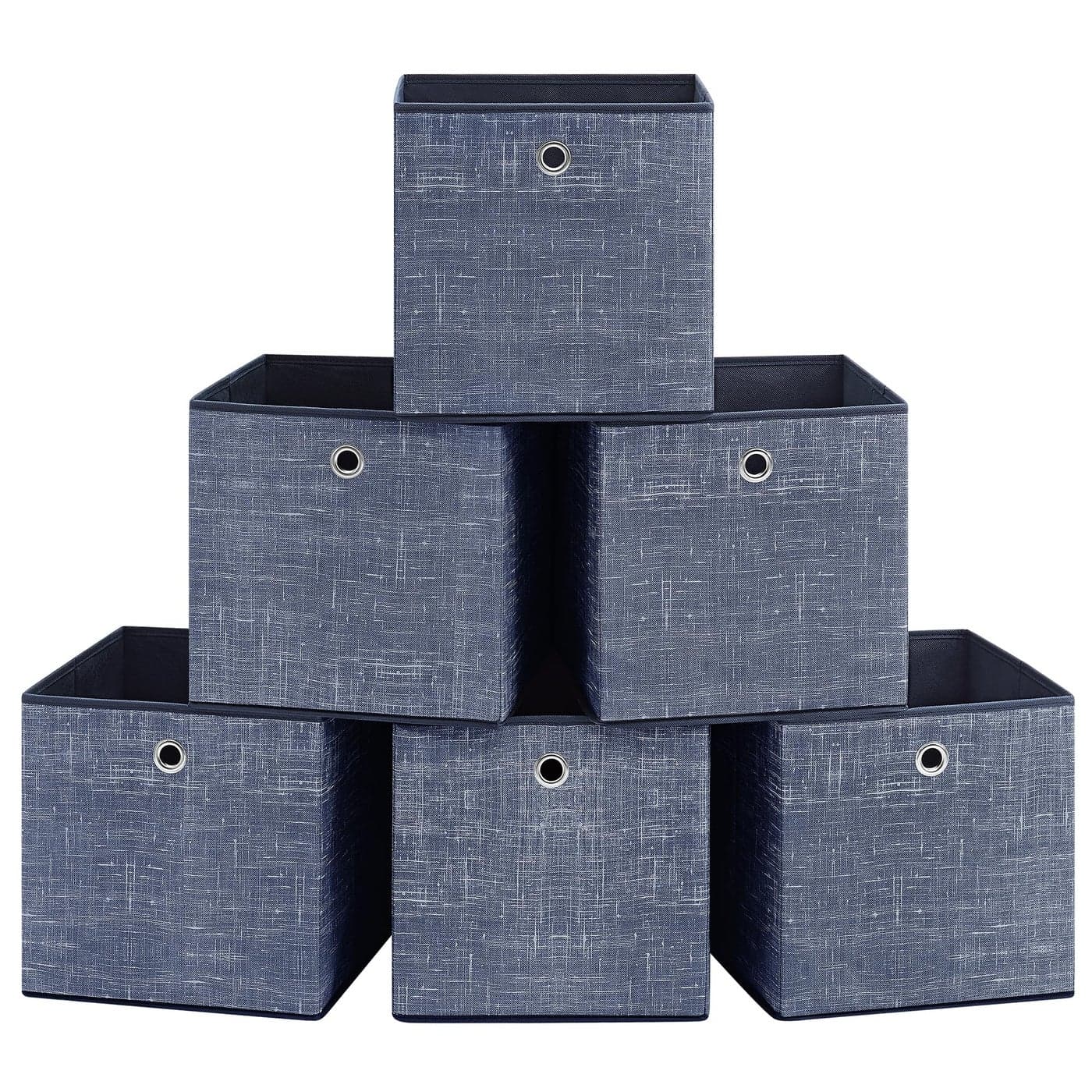 SONGMICS Storage Boxes Set of 6 NonWoven Fabric Boxes with Handles 30 x 30 x 30 cm Fit Cube Storage Unit for Shelves Foldable Clothes Organisers Misty Blue RFB006I01