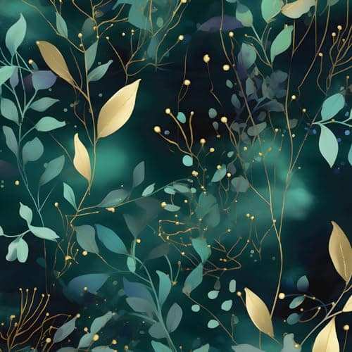 Teal Peel and Stick Wallpaper,17.5"x 118"Green and Gold Leaf Contact Paper,Modern Botanical Greenery Wall Paper For Bathroom Bedroom Cabinet Vinyl Waterproof Removable Farmhouse Dorm Renter Friendly
