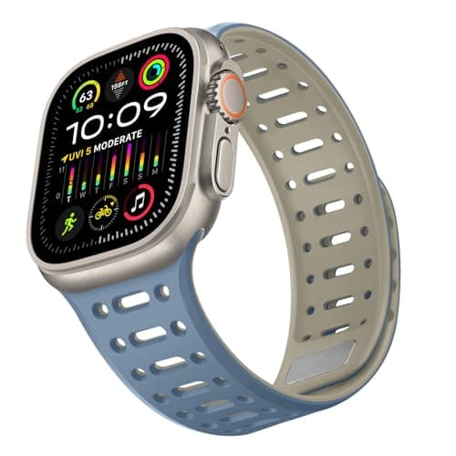 ZZDZZ Compatible with Apple Watch Band 49mm 46mm 45mm 44mm 42mm 41mm 40mm 38mm, Magnetic Silicone Sport Breathable Strap for iWatch Ultra 3/2/1 SE3 Series 11 10 9 8 7-1 (49/46/45/44/42, Blue/Apricot)
